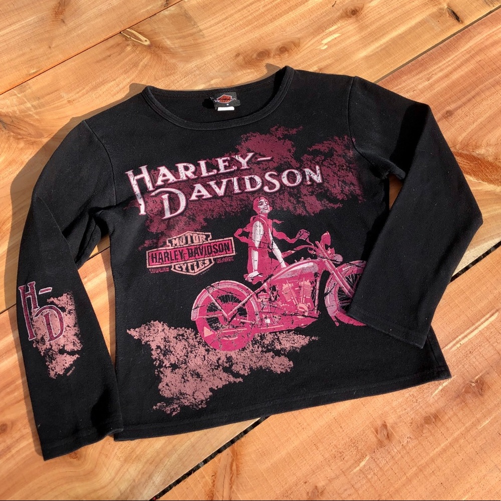 Bedazzled Harley Davidson Long Sleeve Baby Tee